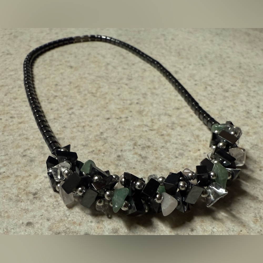 Hematite Stone Beaded Necklace Black Quartz Crystal Statement Necklace Spiritual - Picture 2 of 6